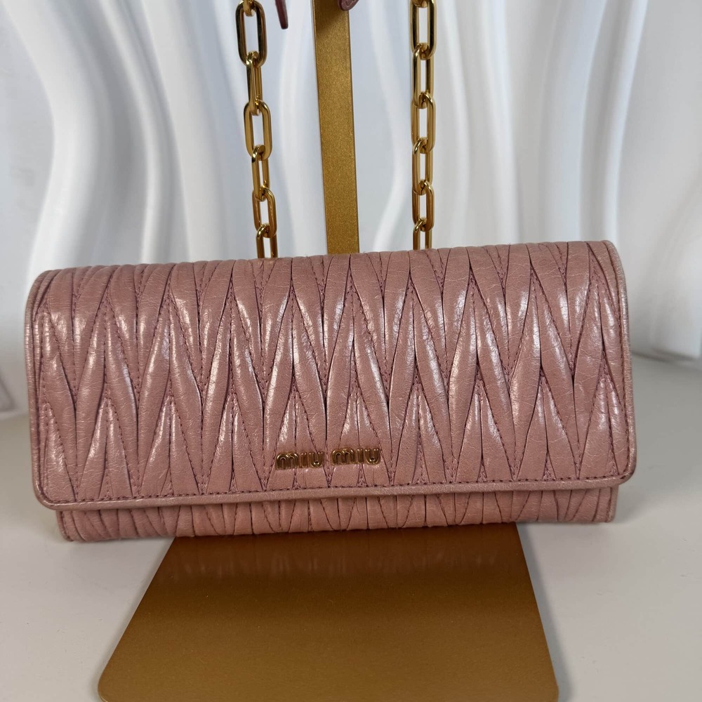 Miu Miu Pink Matelassé Nappa Leather Wallet-on-Chain (WOC)